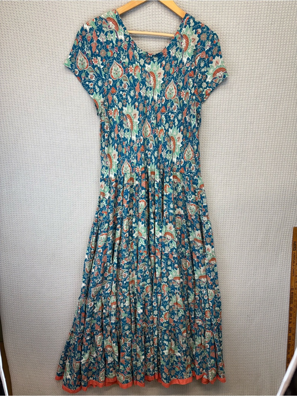Soft Surroundings Kara Tiered Midi Dress XL Blue Orange Floral Boho Cottagecore - Picture 6 of 9